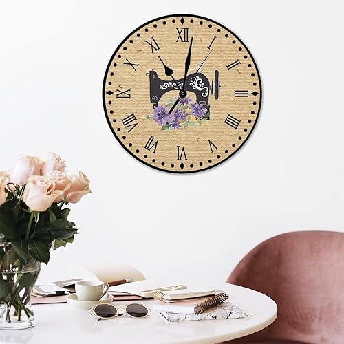 Vista 41 de Relojes de pared de madera para máquina de coser de flores, relojes sin marco, 10 pulgadas, brillante, silencioso, sin tictac, funciona