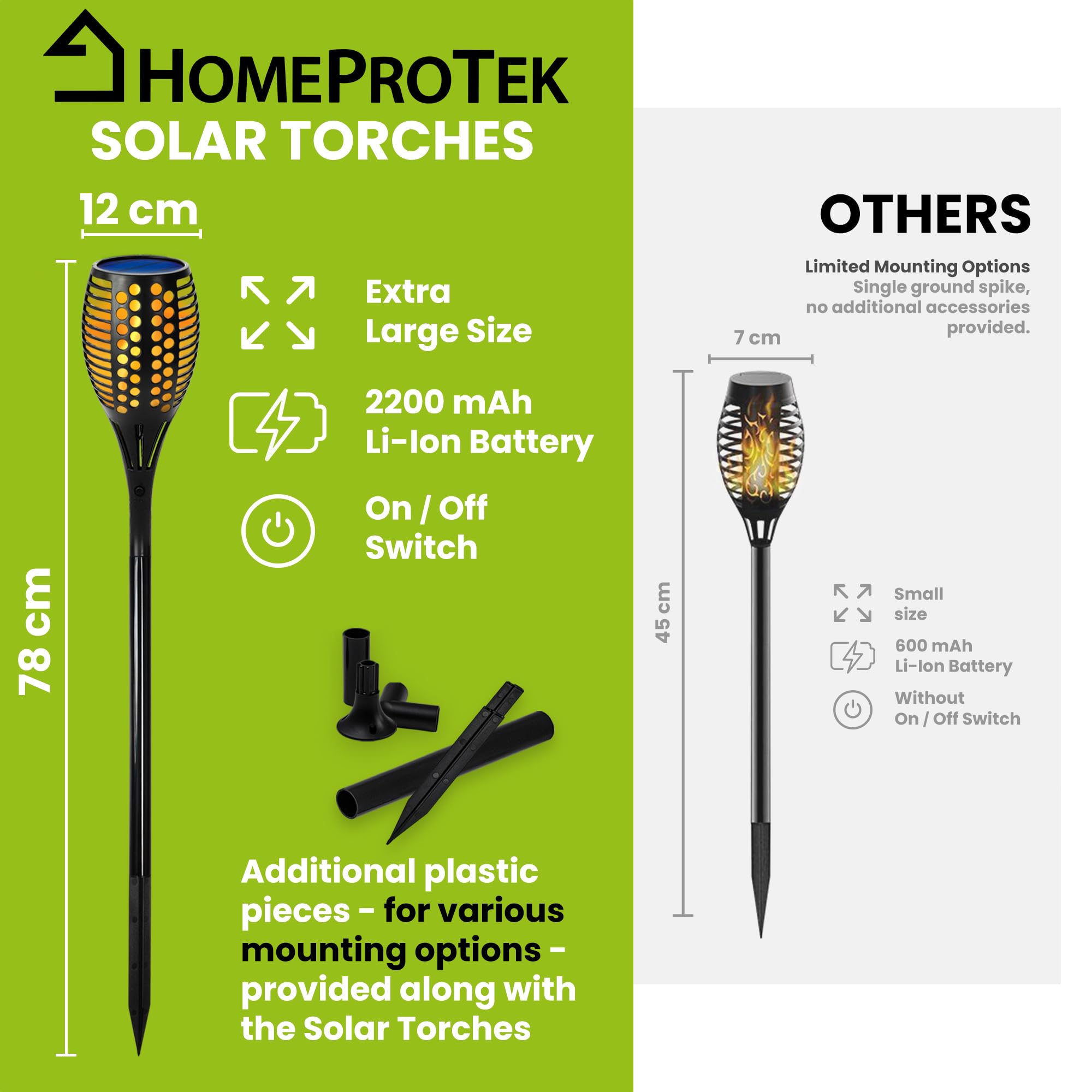 HOMEPROTEK 96 lamp solarnych LED, 6 szt., duże ogrodowe lampy solarne na zewnątrz, wodoodporne, IP65, efekt płomienia, solarne lampy ogrodowe, migoczące światła słoneczne, ogrodowe lampy solarne
