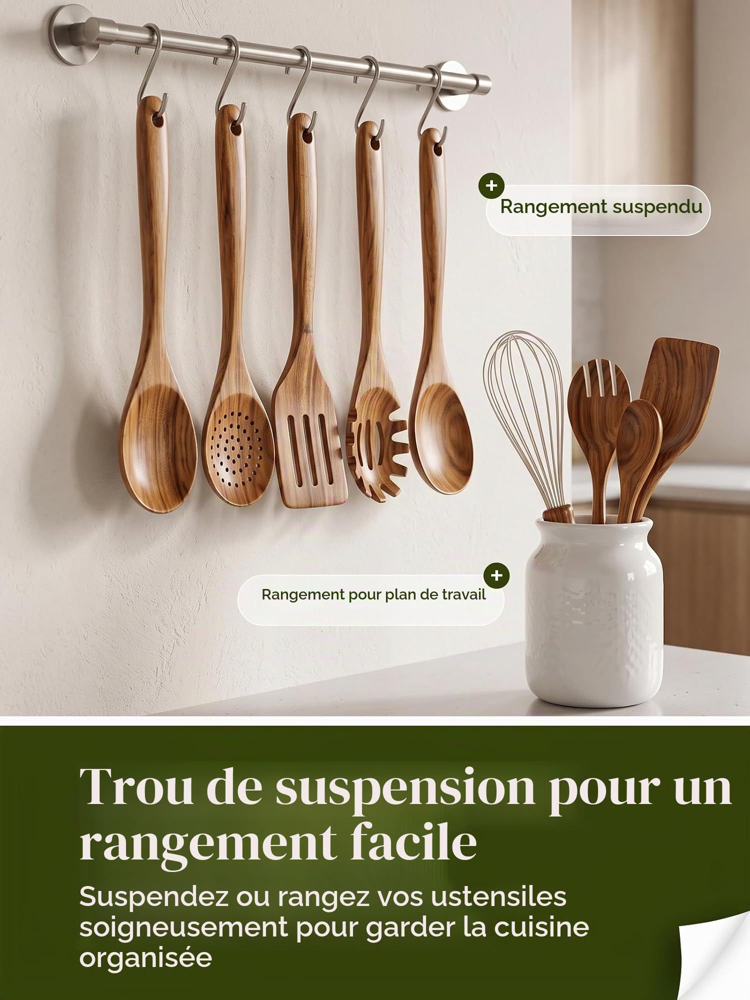 Lot de 10 cuillères en bois de teck pour une utilisation antiadhésive, ensemble de spatules pour mélanger, pâtisserie, ustensiles en bois antiadhésifs pour la cuisine