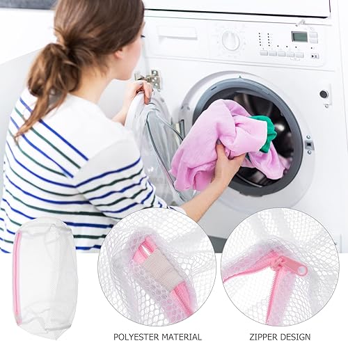 Miniatura 4 de 5 bolsas de malla para lavandería con forma de cilindro, bolsa de lavandería con cremallera, bolsa de lavado de malla fina resistente, bolsa de