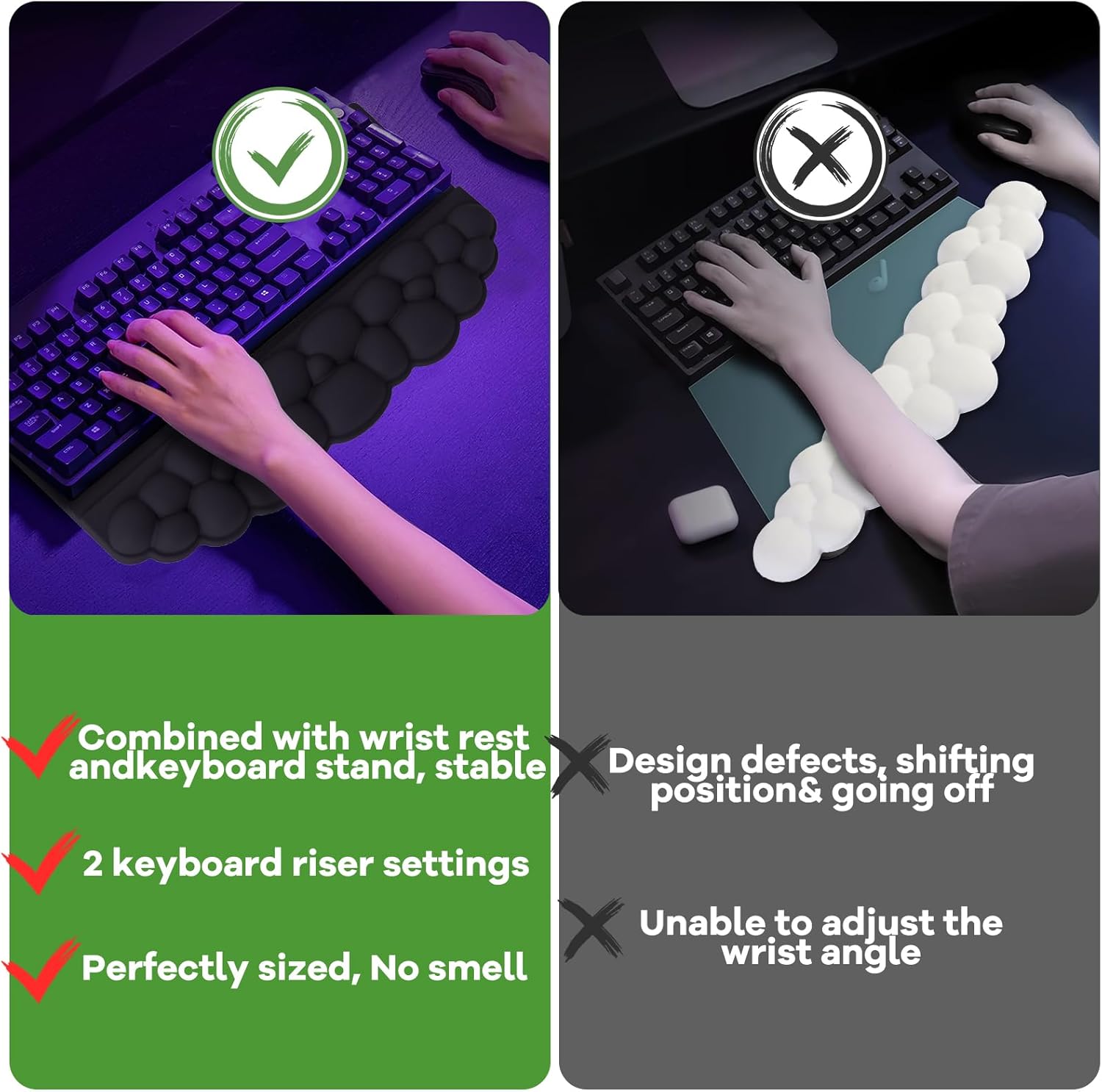 Ergonomic Wrist Rest for Keyboard and Mouse, Soft Memory Foam Cloud Keyboard Stand Pad with Wrist Rest Set with Non-Slip Silicone Base, Easy Typing, Pain Relief, Comfort for Office, Work, Gaming Black - Image 6
