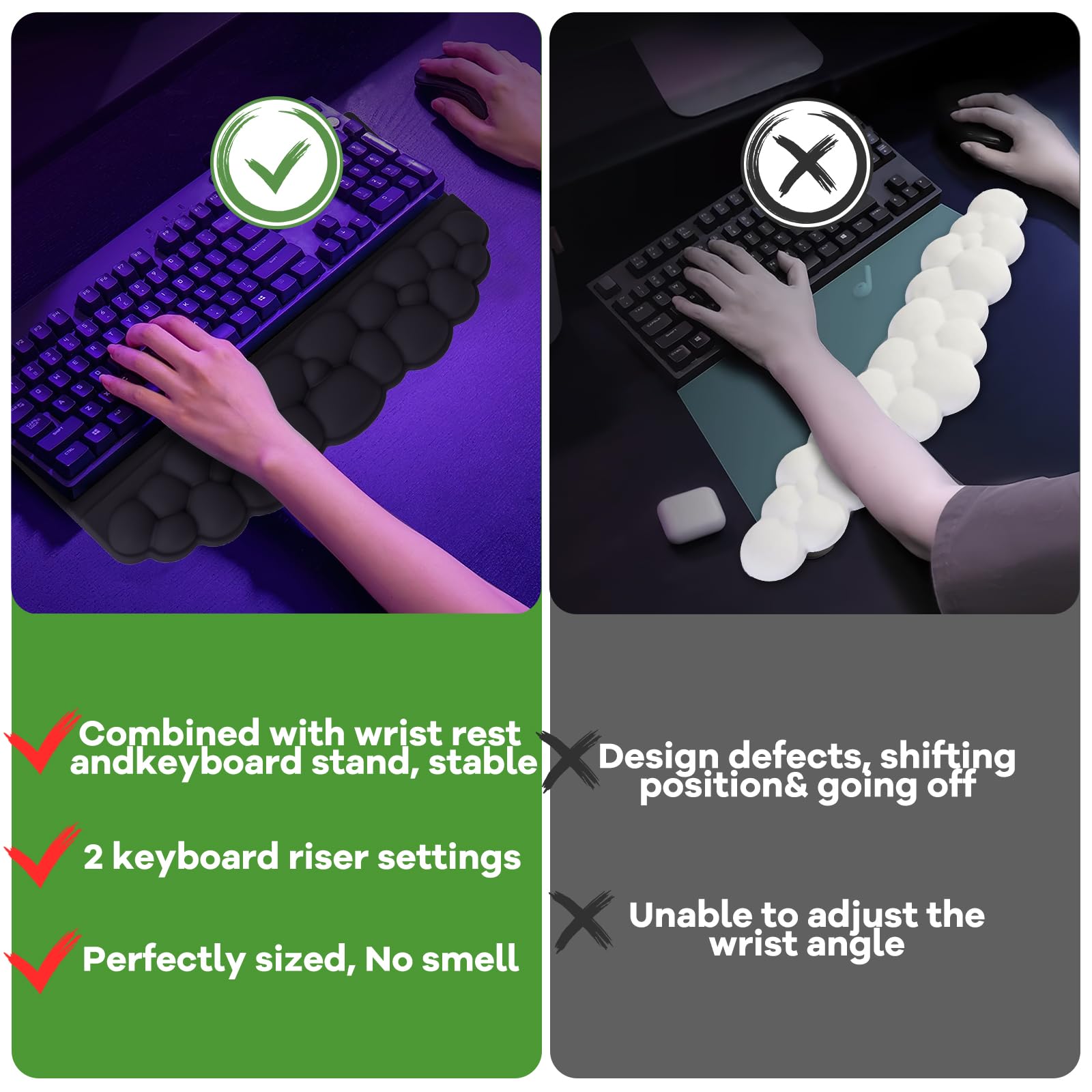 Ergonomische Handballenauflage für Tastatur und Maus, weicher Memory-Schaum, Cloud-Tastatur-Ständer-Pad mit Handgelenkauflage-Set mit rutschfester Silikonbasis, einfaches Tippen, Schmerzlinderung