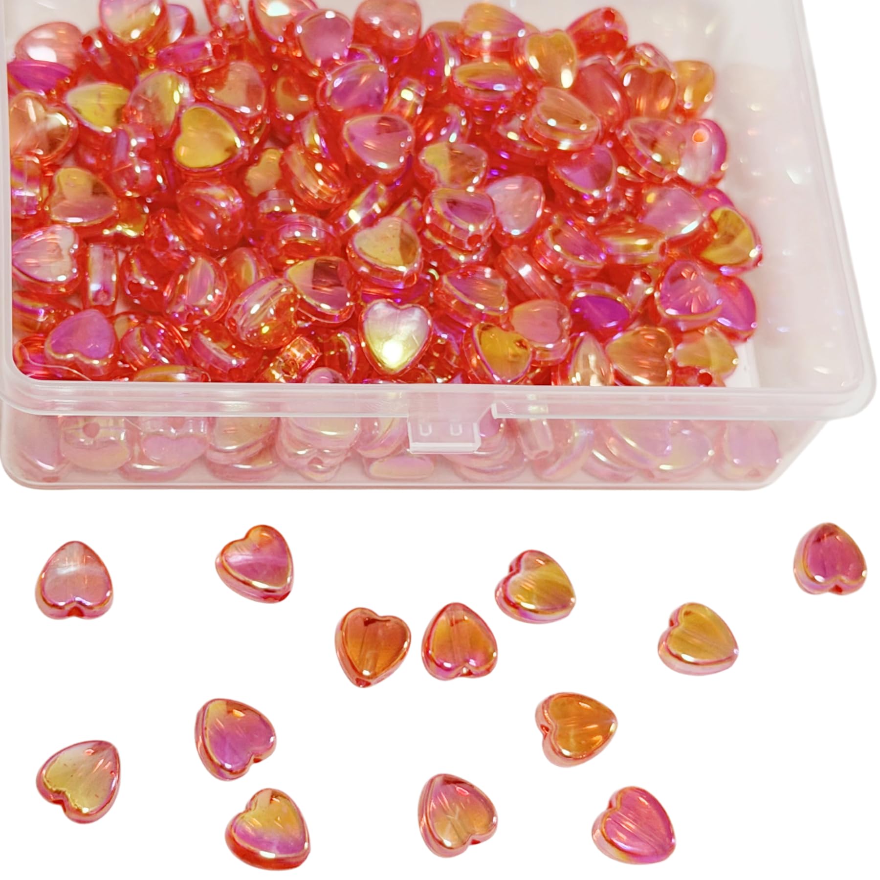 Fiozroor 200pcs 9 * 8MM Acrylic Red Heart Shape Beads