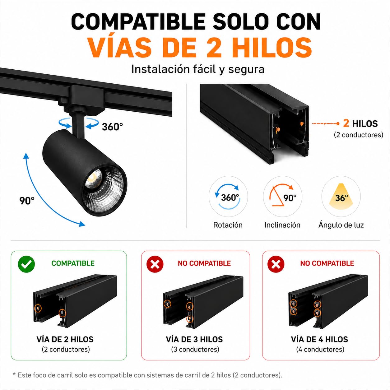 ONSSI® Spot LED 35W pour rail monophasé COB 3150lm (CCT dimmable en blanc froid-neutre-chaud) Spot Led de plafond (Noir)