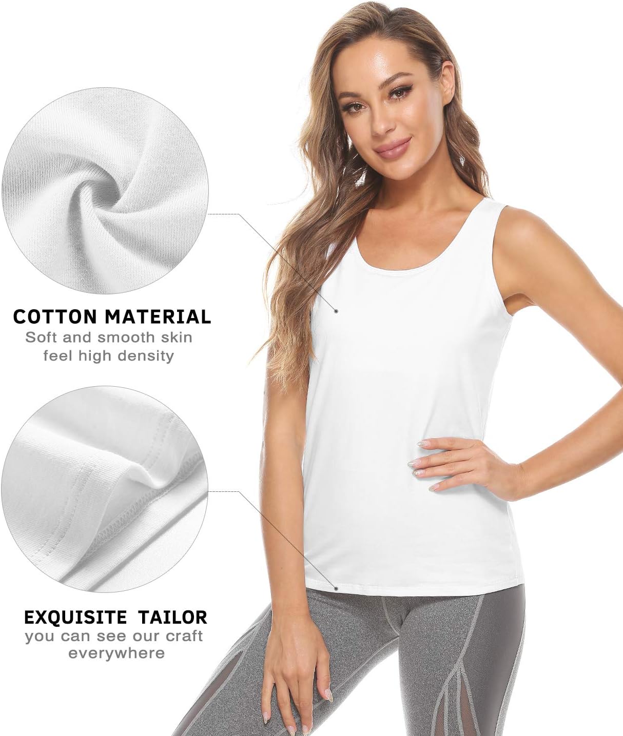 Vislivin Cotton Tank Tops with Shelf Bra for Women Stretch Tanks Wide Strap Undershirts - Image 5