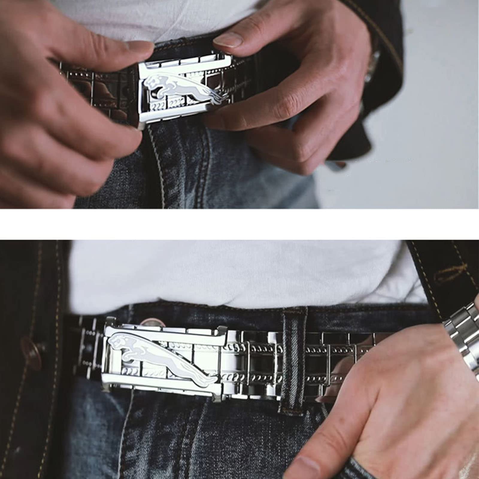 Gürtel Für Herren,Jeansgürtel Briefschnalle Metall Edelstahl Leder Modisch Vielseitiger Stil