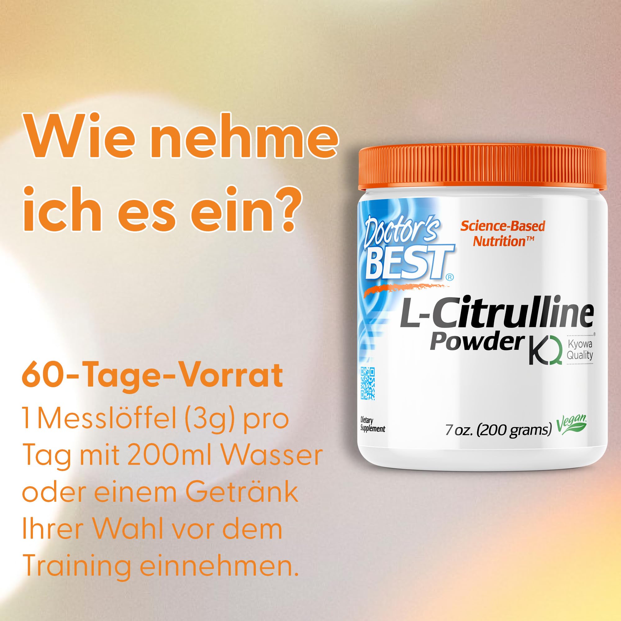 Doctor's Best, L-Citrulline (L-Citrullin), Hochdosiert, 200g veganes Pulver, Aminosäure, Laborgeprüft, Glutenfrei, Sojafrei, Vegetarisch, Ohne Gentechnik