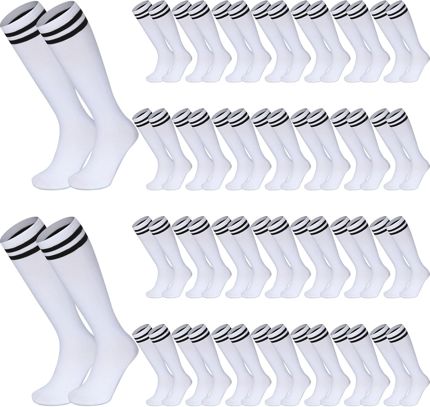 Hercicy 30 Pairs Kids Soccer Socks Sport Team Knee High Football Athletic Striped Hockey Socks for 5-12 Years