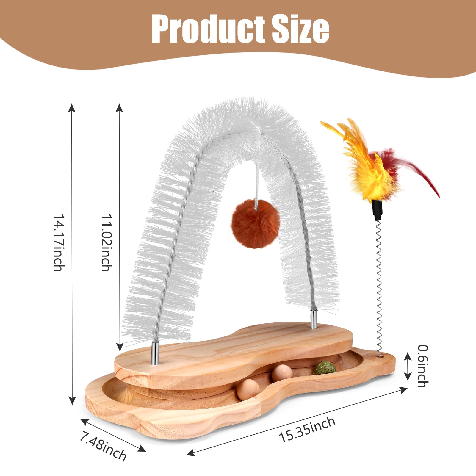 Rascador para gatos para interiores, poste para frotar cara y espalda, arco de aseo, cepillo masajeador para desprendimiento con gatito, juguete interactivo para perseguir caza, ejercicio físico