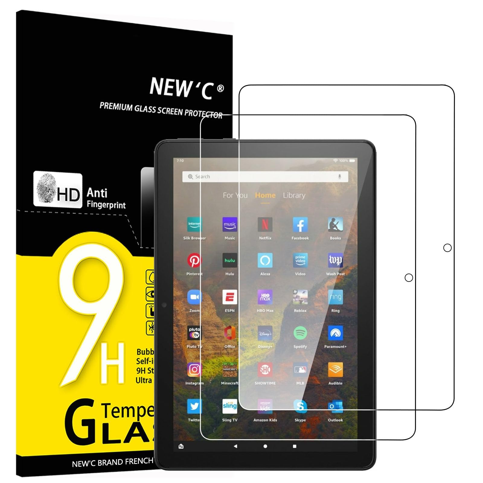 NEW'C 2 Stück, Panzer Schutz Glas für Amazon Fire HD 10 / HD 10 Plus/HD 10 Kids Ausgabe (11. Generation, 2021), 9H Härte,HD Displayschutzfolie, 0.33mm Ultra-klar