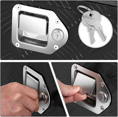 Miniatura 4 de DNA MOTORING Caja de almacenamiento de aluminio con cerradura, lengüeta de remolque y caja de herramientas de caja de camión con llaves y asa