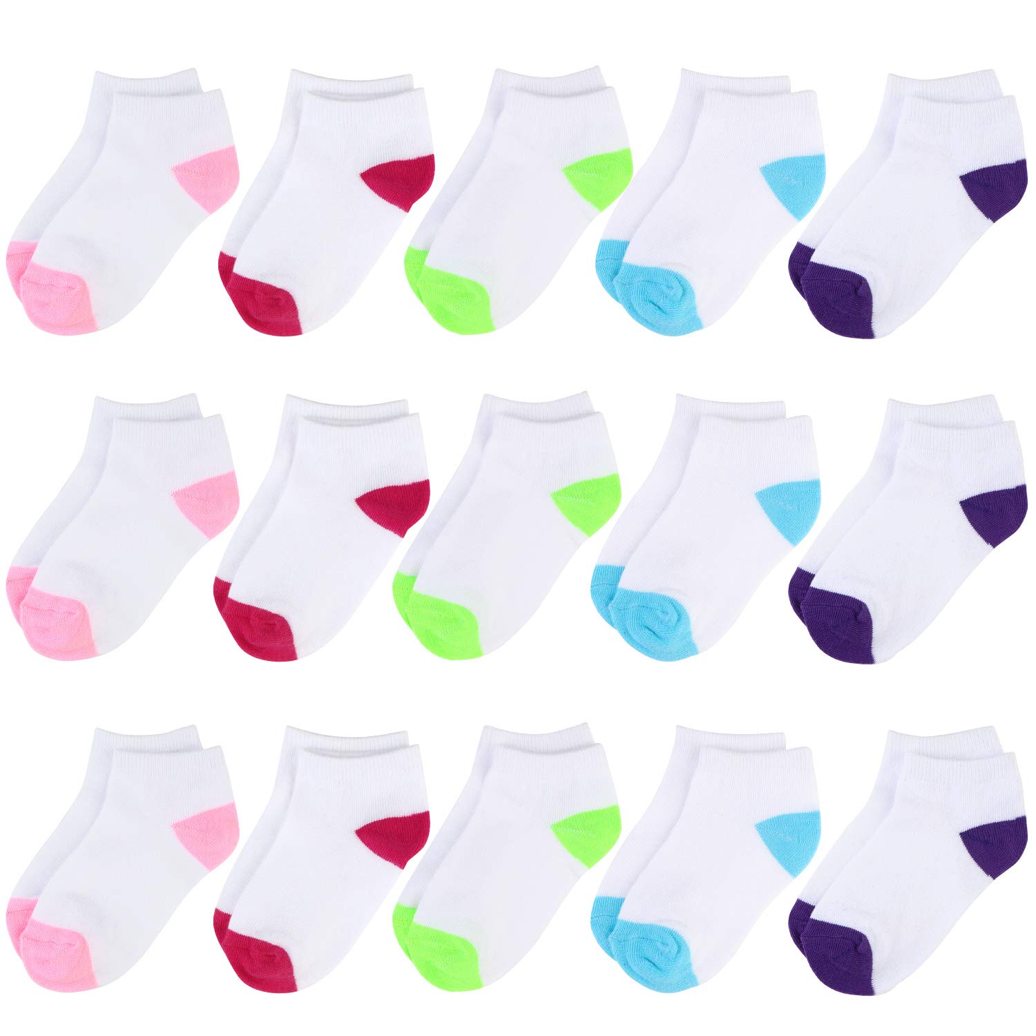 BOOPH 15 Pcs Kids Socks for Boys Girls Half Cushion Low Cut Athletic Ankle Socks