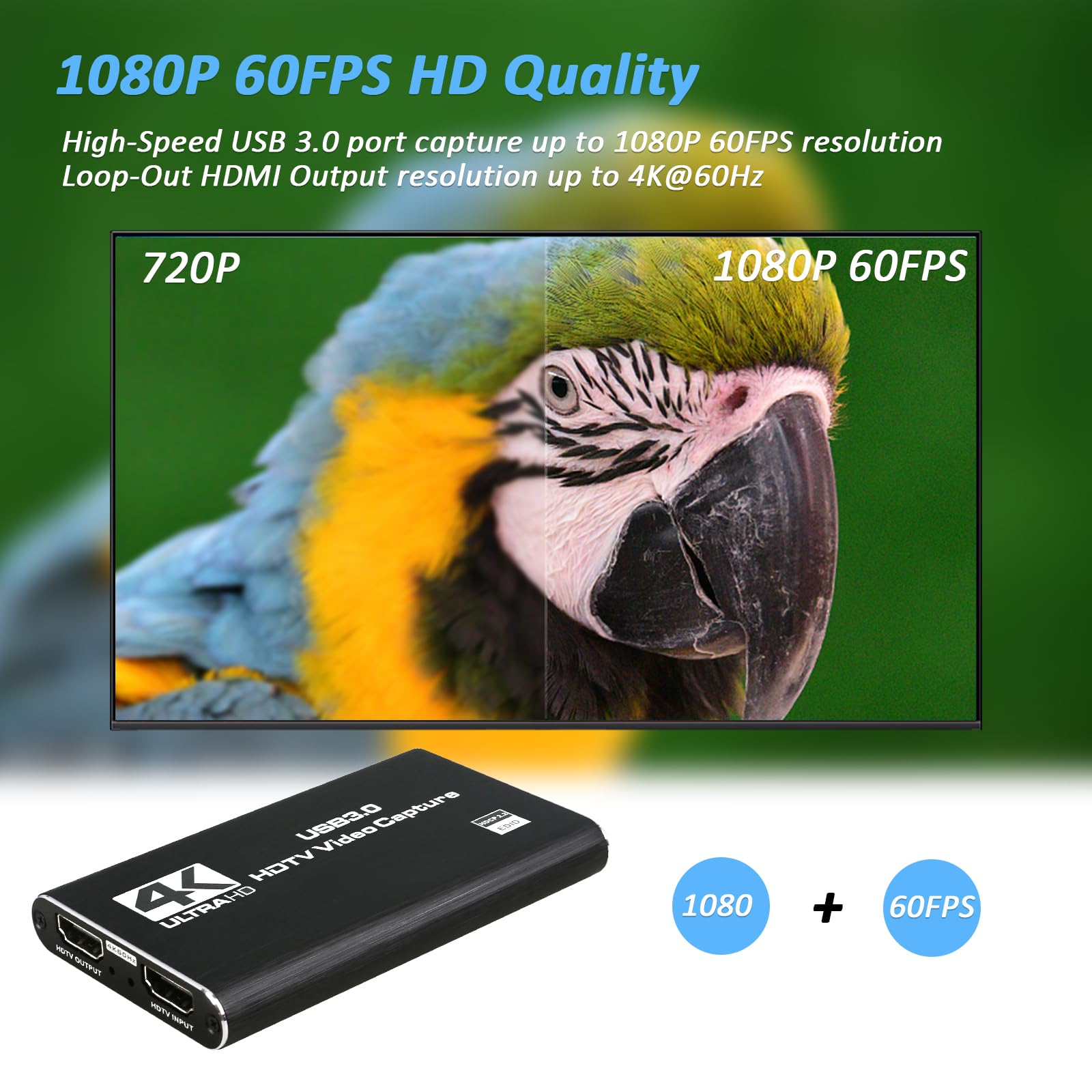 4K Audio Video Capture Card, USB 3.0 HDMI Video Capture Device, Full HD 1080P, 3.5mm Audio Input, HDCP 2.2, for Game Recording Live Streaming Broadcasting