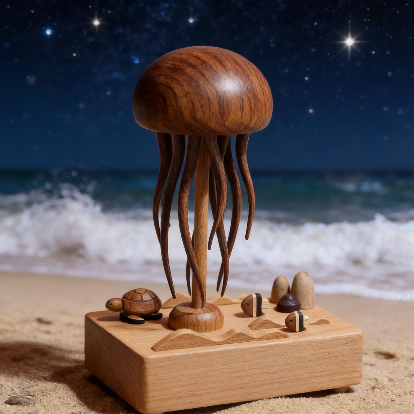 Carillon in legno a forma di medusa, ricaricabile, con 32 melodie, per la famiglia, gli amici e la casa, decorazione da scrivania, regalo di compleanno