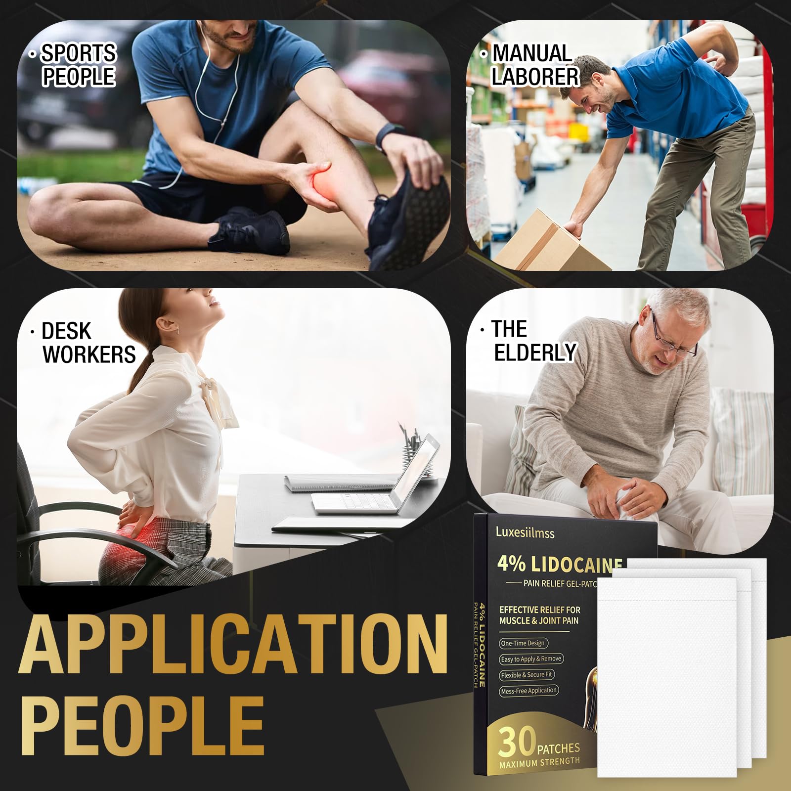 4% Lidocaine Maximum Strength Relief Gel Patches 30 Count Long Lasting 12 Hour Comfort Patch for Back/Neck/Joint/Muscle Discomfort Disposable Flexible Adhesive Patches Easy Peel & Stick No Residue — Amazon image 7