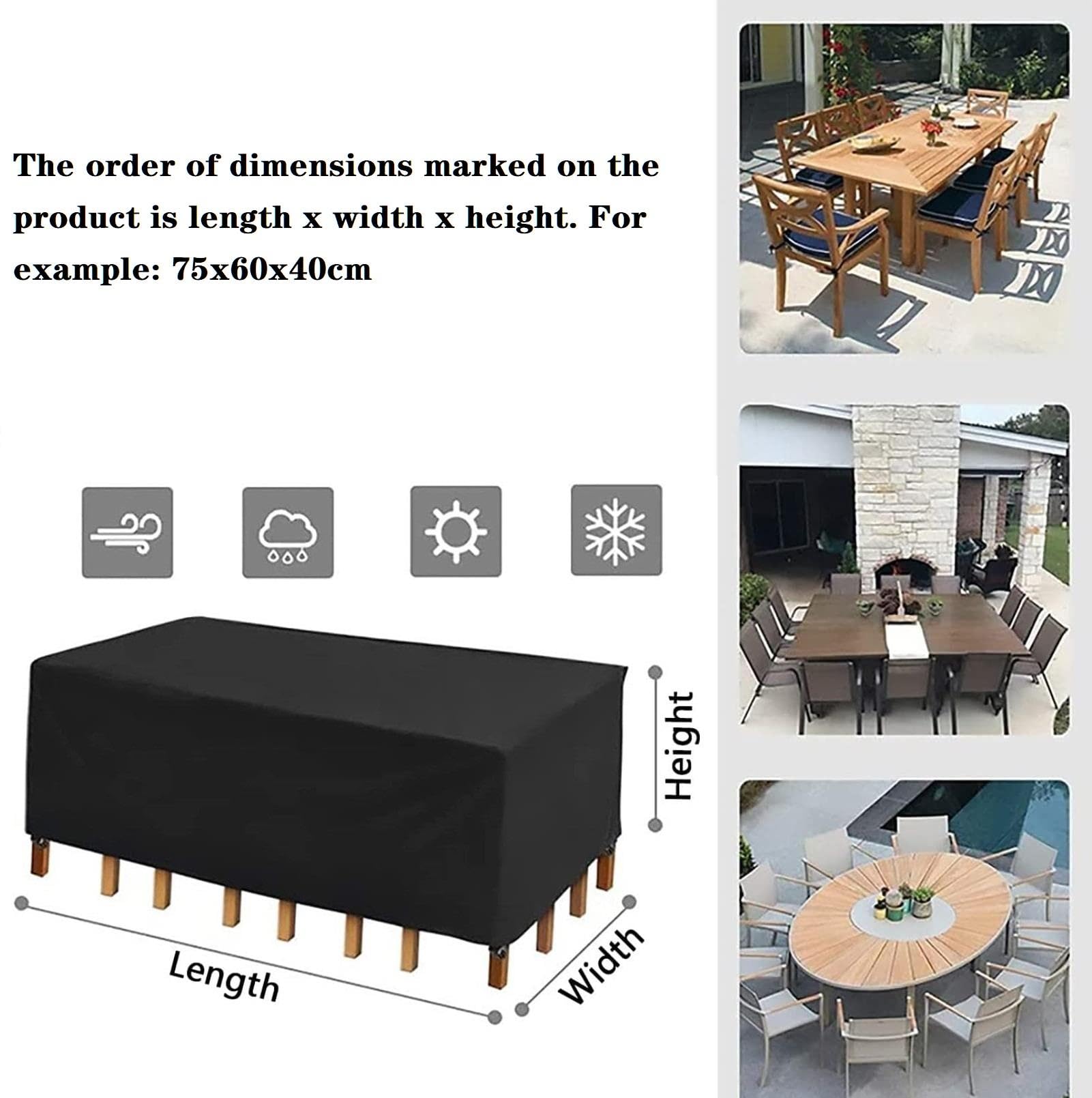 Coperture per mobili da esterno impermeabili 260 x 90 x 85 cm (lunghezza x larghezza x altezza), in tessuto Oxford resistente, copertura per mobili da giardino in rattan impermeabile anti-UV