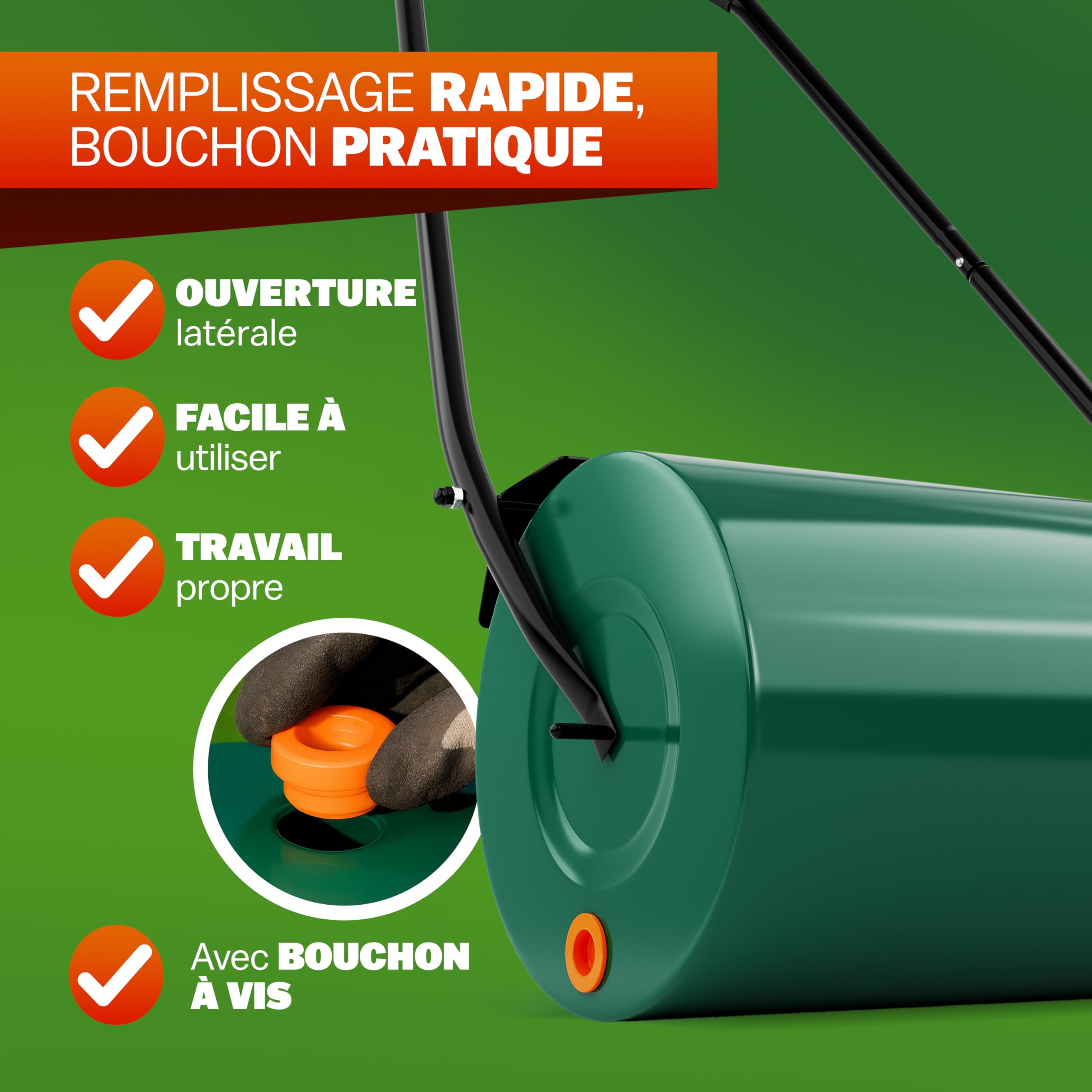Gardebruk® Rouleau à Gazon 60cm 50L poignée rembourrée bavette antiprojection Remplissage Sable Eau pelouse Herbe Jardin Rouleau a Main agricole