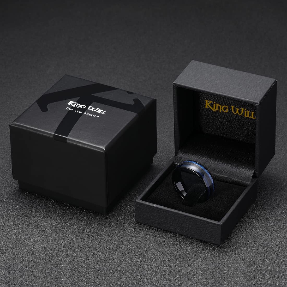 King Will 316L Stainless Steel Wedding Band for Men Women-8mm Width Black/Gold/Sliver with Koa/Maple Wood Inlay Domed Design Wodden Wedding Ring Comfort Fit Size 6-14