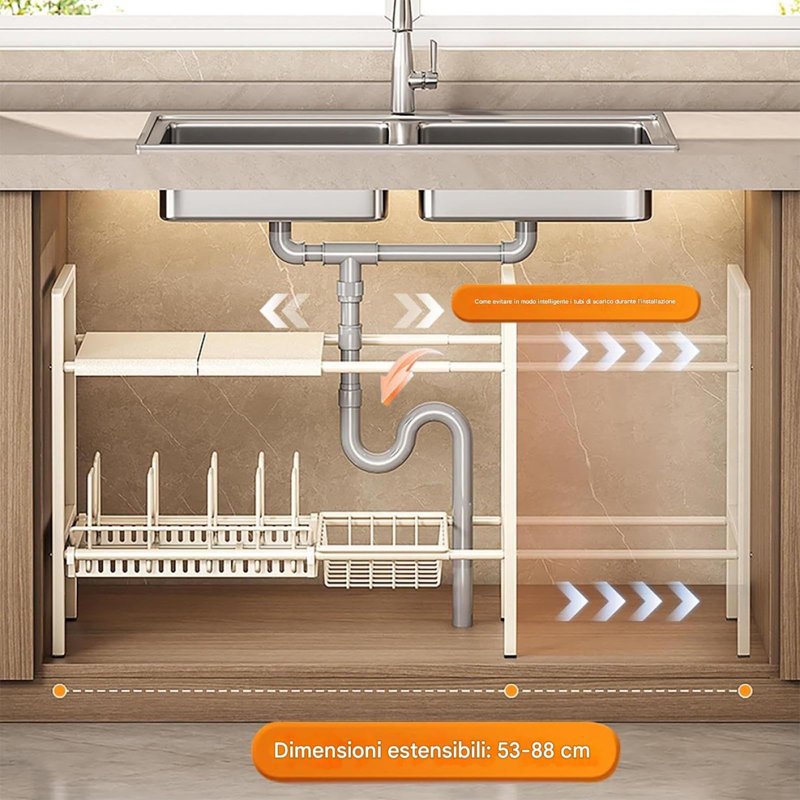 Organizador Para Debajo Del Fregadero De Baño Organizadores Y | Estante Extensible De Doble Altura Para Utensilios De Cocina Y Armarios