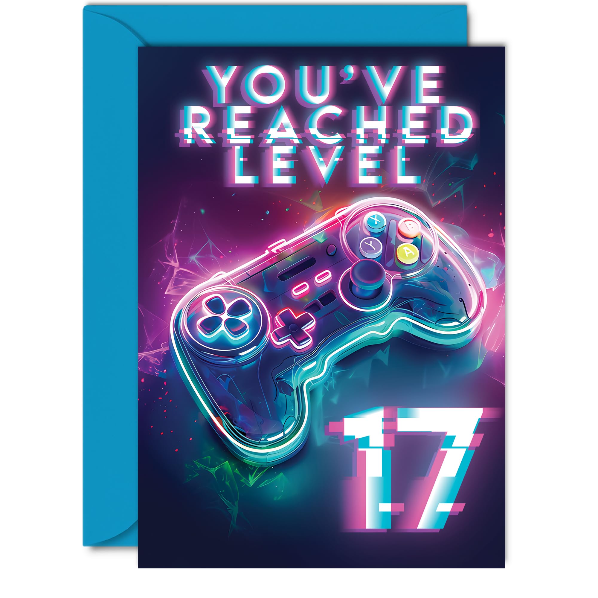 17th Gamer Birthday Cards for Boys Girls - You've Reached Level 17 - Happy 17 Birthday Card for Son Daughter Nephew Niece Grandson, 5x7 Inch Seventeen Seventeenth Bday Video Game Greeting Cards