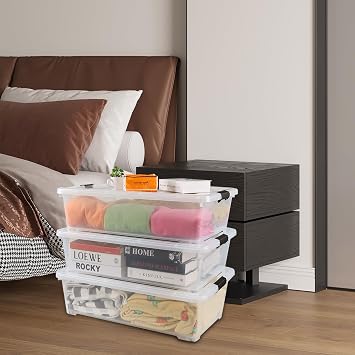 3 Packs 50 Quart Plastic Under Bed Storage Container Bins with Wheels, Large Clear Stackable Organizer Boxes with Lids