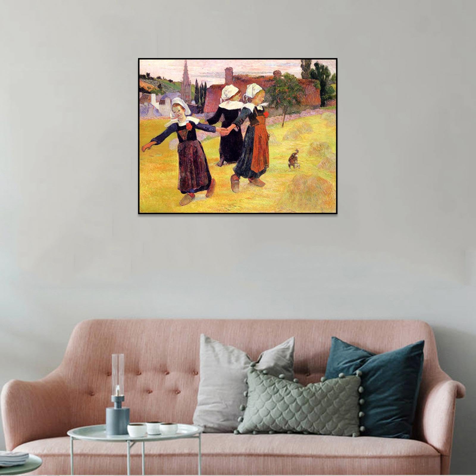 Phyrek123 Paul Gauguin Láminas artísticas Reproducciones de pinturas famosas Breton Girls Dancing Cuadros de arte de pared de lienzo para decoración 40x52cm Enmarcado negro