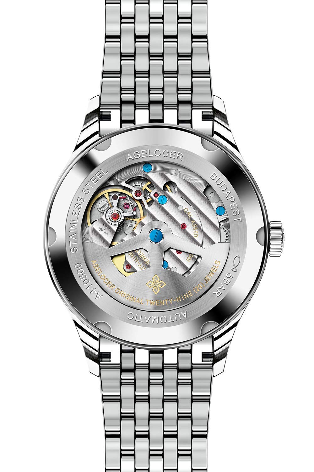 Agelocer Herren-Armbanduhr, ultradünn, automatisch, mechanisch, Farbverlauf, Zifferblatt, RI:4101A9