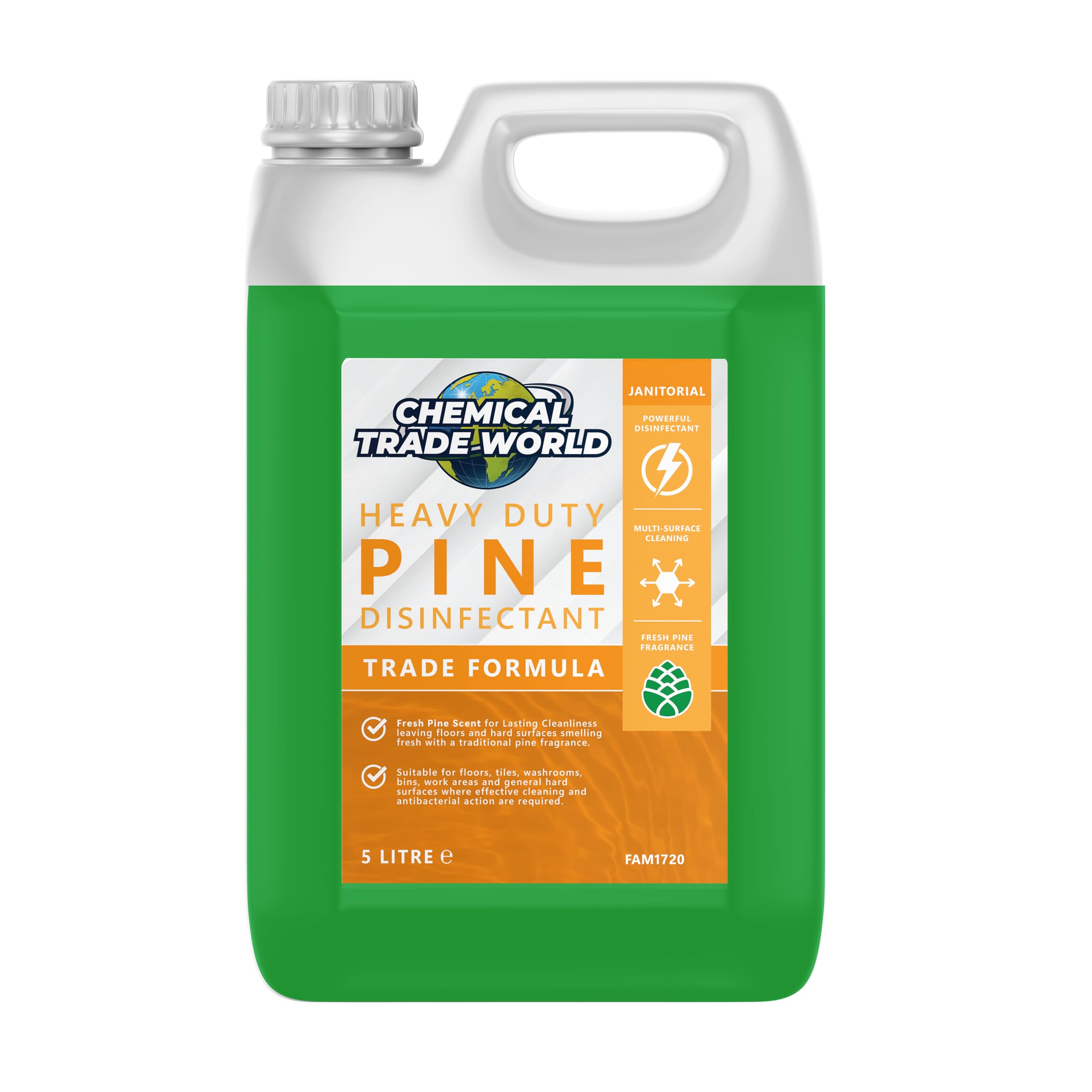 Chemical Trade World - Pine Disinfectant - Antibacterial Floor & Surface Cleaning Liquid - Fresh Pine Scented Disinfectant for Commercial & Domestic Use 5L