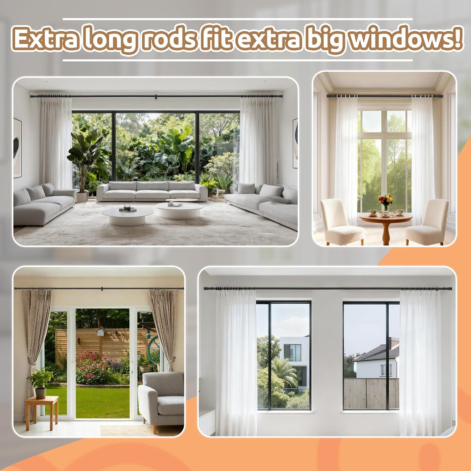 Outdoor Curtain Rods for Patio, Extra Long Rod (32 to 240 Inch) – Heavy Duty Curtain Rod, Adjustable Wall & Ceiling Mount, Matte Black Room Divider, For 1 Large Window or 2 Windows,5 Holders