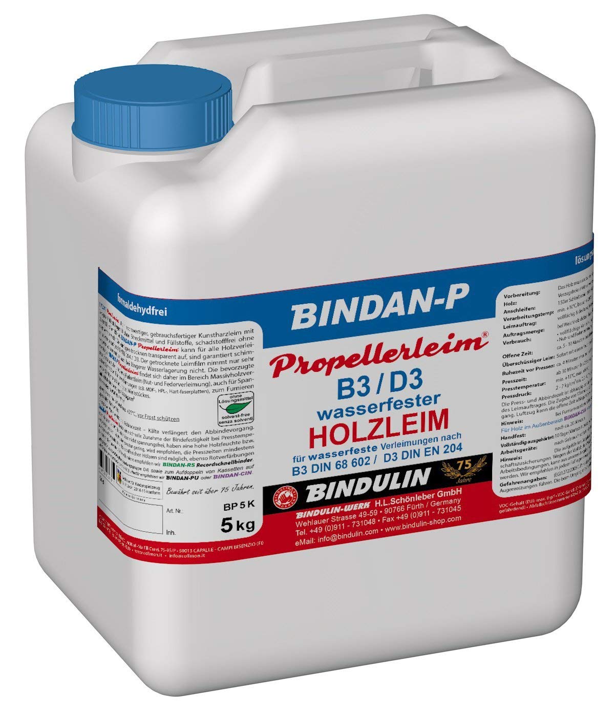 Bindan-P Propellerleim Holzleim inklusive 1 Leimspachtel, Pinsel von E-Com24 und Microfasertuch zum nachwischen (10 Kg)