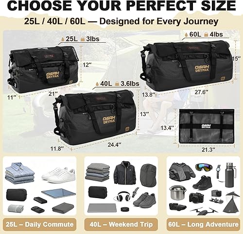 Miniatura 2 de Bolsa de lona impermeable 25L40L60L  Bolsa trasera de motocicleta resistente, bolsa seca enrollable para viajes, camping, canotaje, kayak, aventura