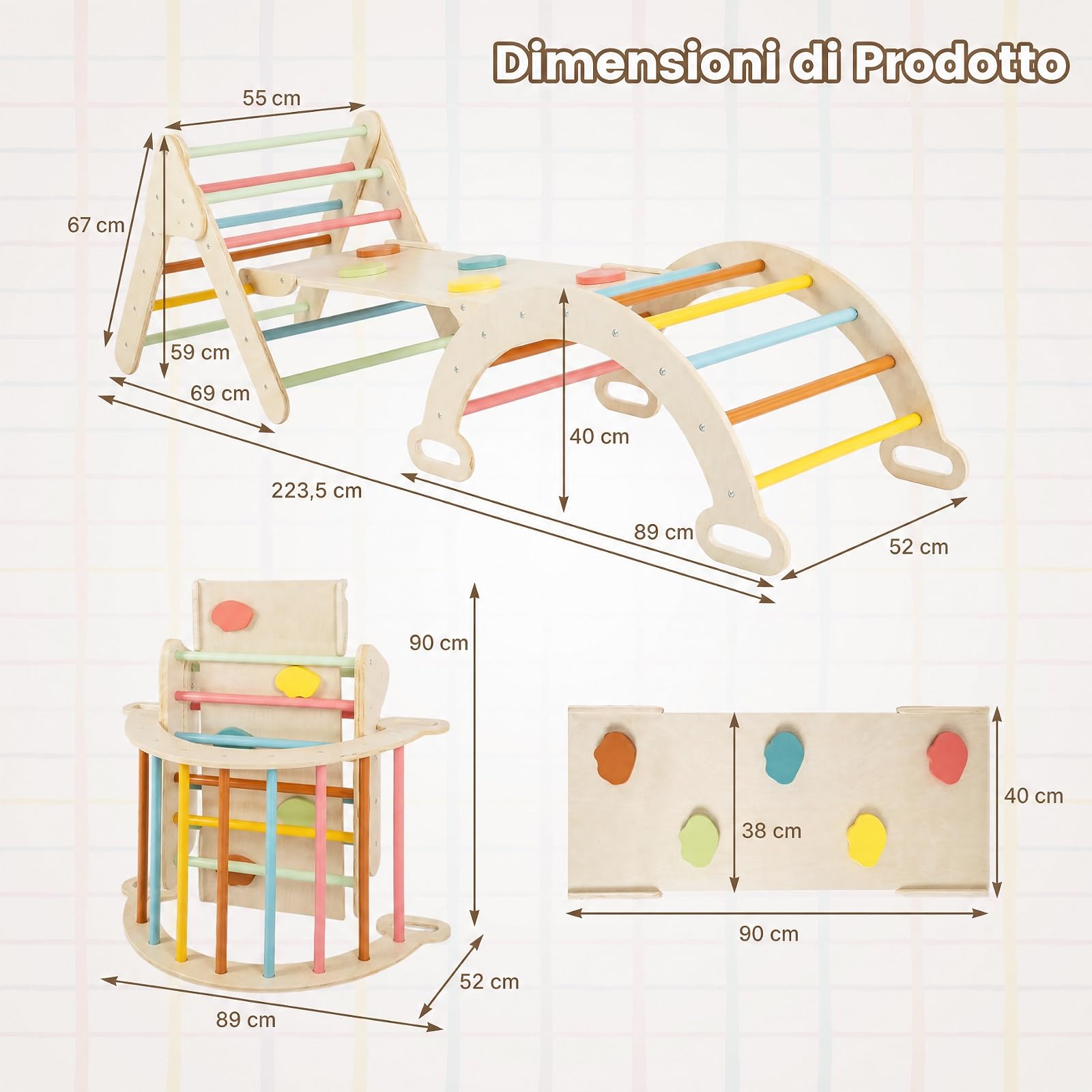 RELAX4LIFE Set da Arrampicata per Bambini, Triangoli con Arco (Colorato)