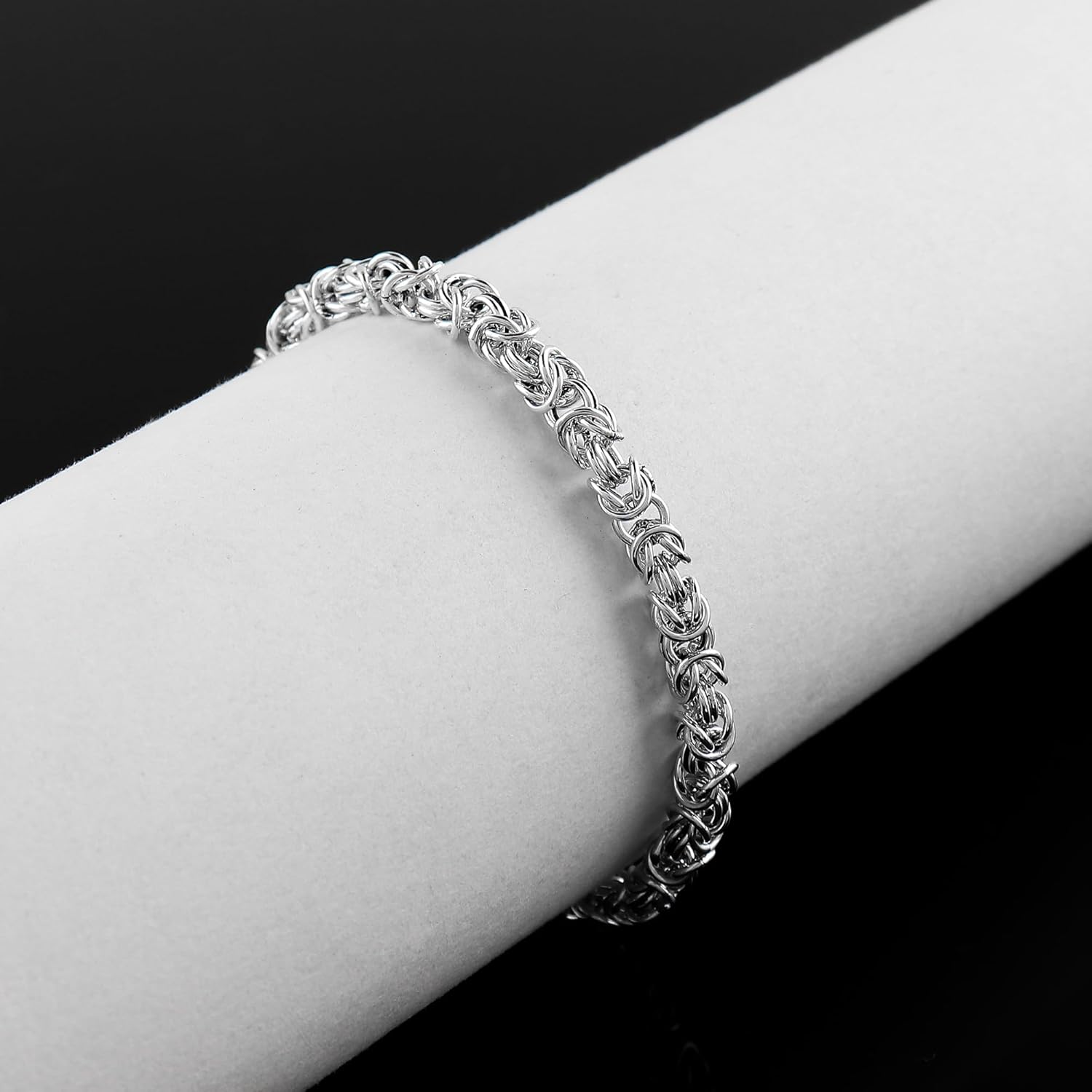 925 Sterling Silver Byzantine Link Bracelet for Women & Men, Handmade Italian Style Chain Bracelet, Lobster Clasp, Polished Solid Silver Jewelry Gift, 7+1inch