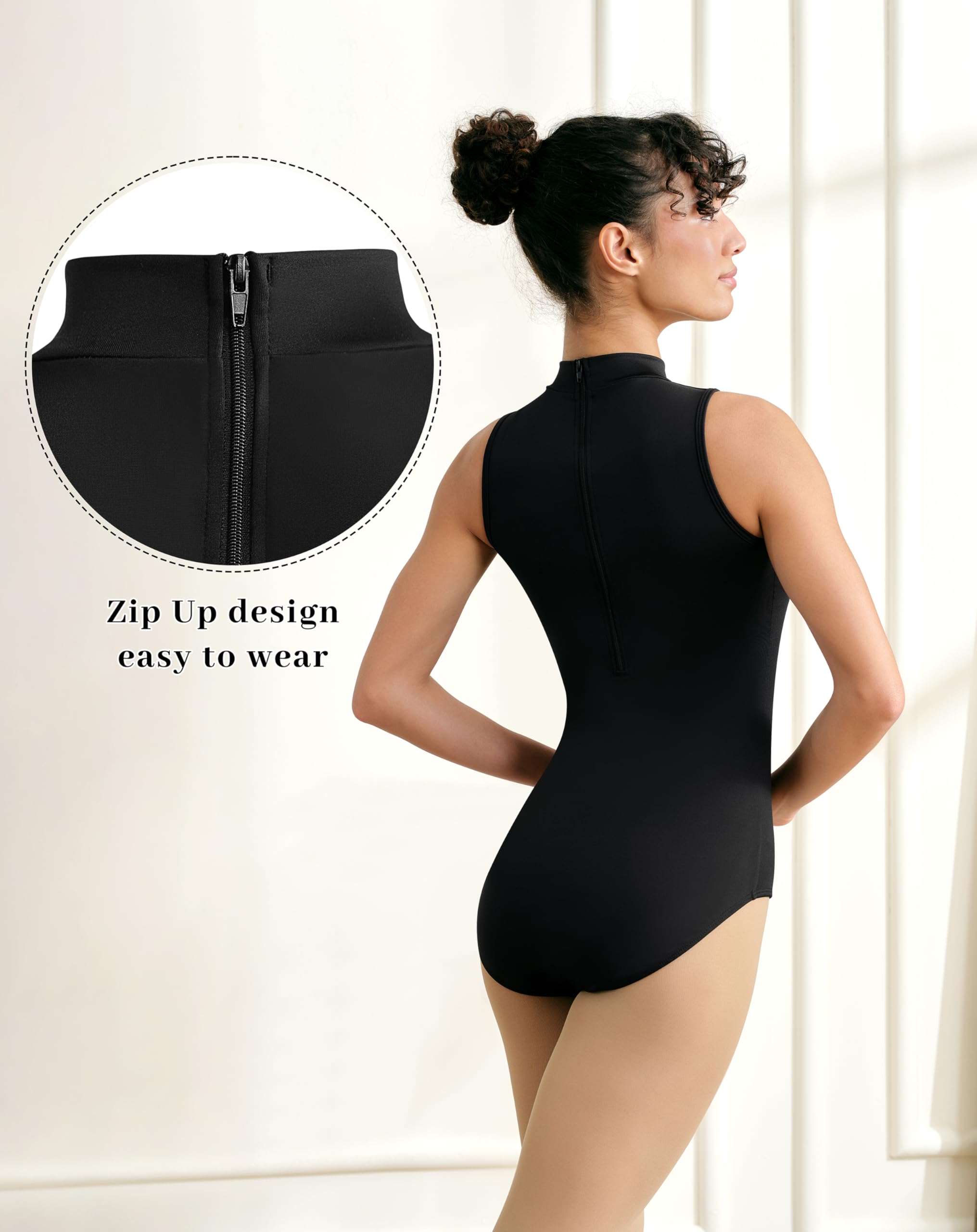 Damen Turtleneck Langarm Leotard Tanz Ballett Erwachsene Gymnastik Damen Basic Schwarz Weiß Leotard Tanzkleidung