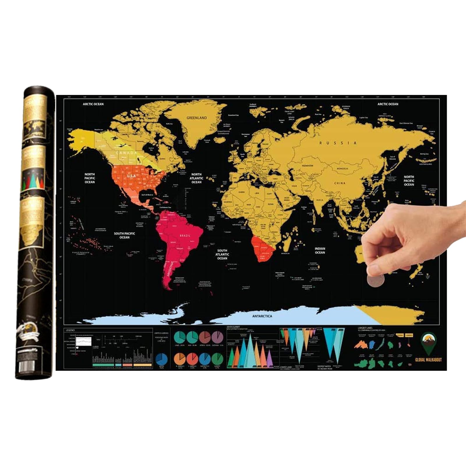 Fychuo Scratch Off World Map Wall Art Travel Gift Educational Posters 42 x 30cm World Map Scratch Off Deluxe Black Gold Markable World Scratch Map with Paper Tube
