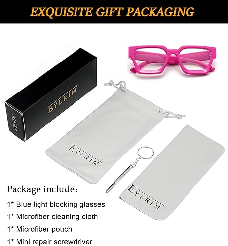 Miniatura 6 de EYLRIM Gafas de luz azul con marco cuadrado grueso para mujeres y hombres, lentes de computadora sin receta