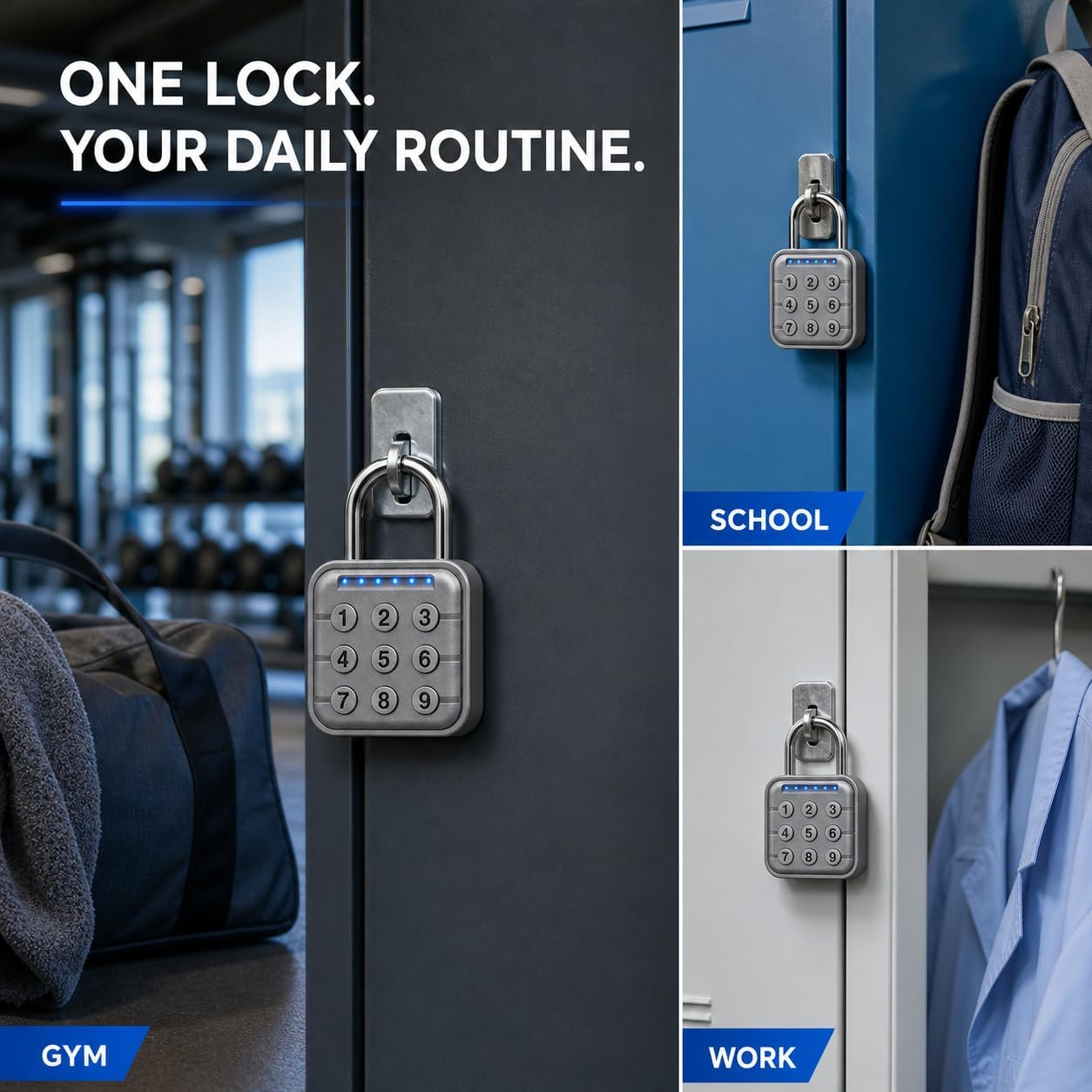 Combination Lock, Combination Lock for Locker, Locker Lock & Gym Locker Lock - High Security, Easy to Use for Gym, School, Travel, Outdoor | Gray Digital Push-Button Padlock, LED Feedback & Zinc Alloy for School Lockers, Employee Lockers and Office Cabinets; No App