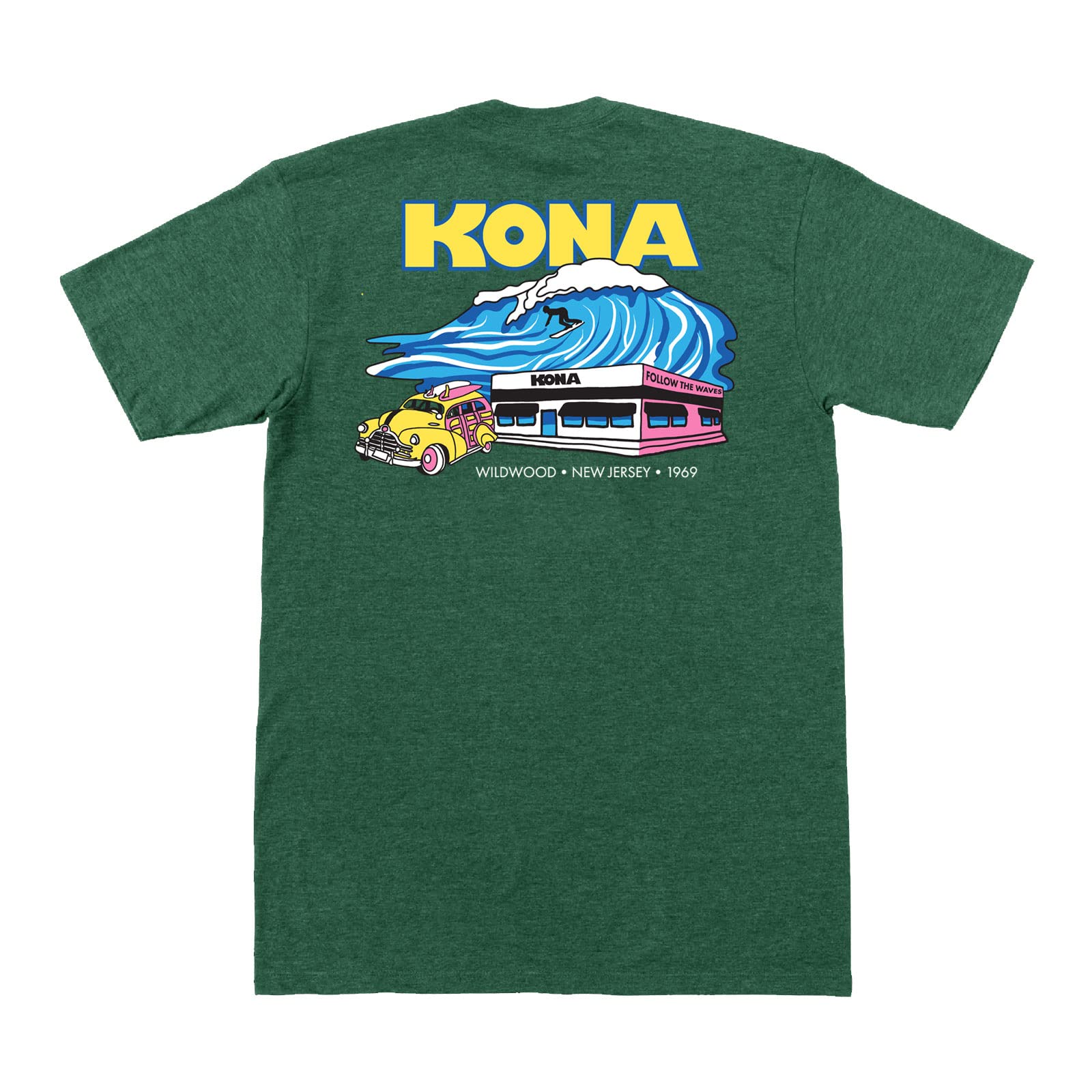 KONA SURF CO. Retro Wave Mens Crew Neck Short Sleeve Surf T-Shirt