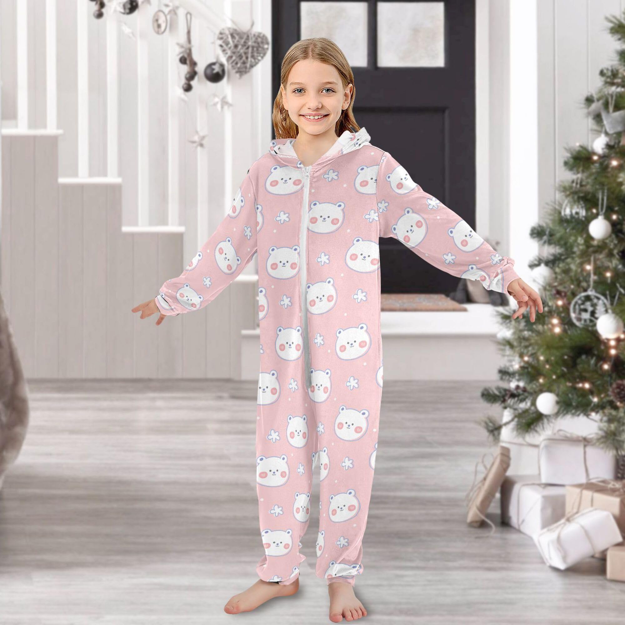 Pigiama intero in flanella con cappuccio e cerniera, tuta coordinata per bambini, simpatica birra, morbida e calda, abbigliamento sportivo per la casa, 5-6T
