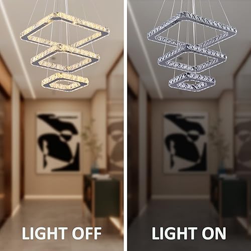 Miniatura 9 de Lámparas de araña LED de cristal, lámparas colgantes modernas de cuadrados, 81216 pulgadas, blanco frío (cuadrados con luz fría, 203040 cm)