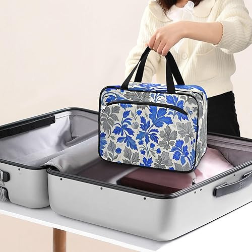 Miniatura 8 de Moda retro floral gris azul ranúnculo patrón de batata colgante bolsas de viaje para mujeres con gancho, diseño de moda colgante neceser bolsas para