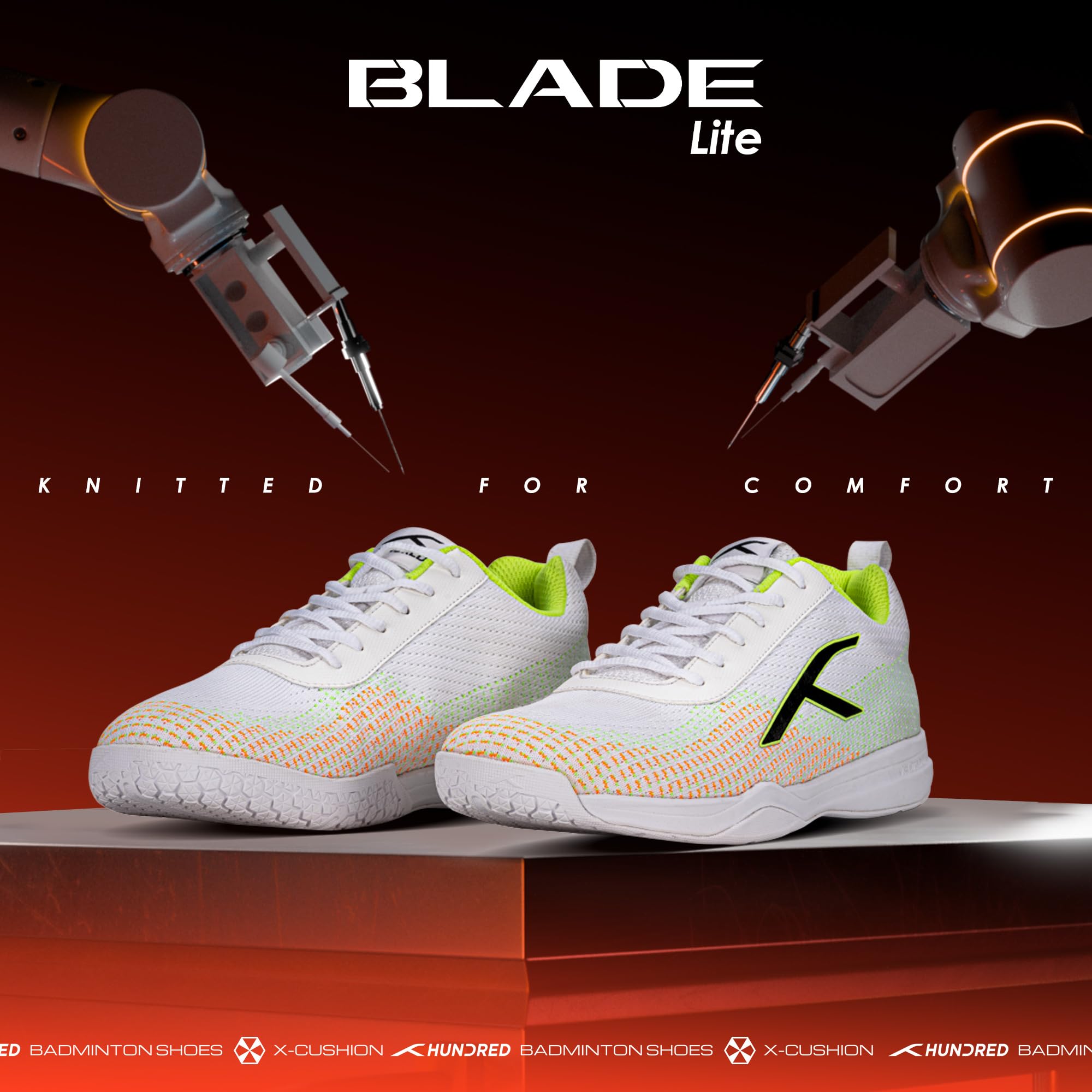 HUNDRED Blade Lite Non Marking Badminton Shoes | Unisex | Material: Knitted Upper & Rubber Sole| Perfect for Squash, Table Tennis, Volleyball, Basketball