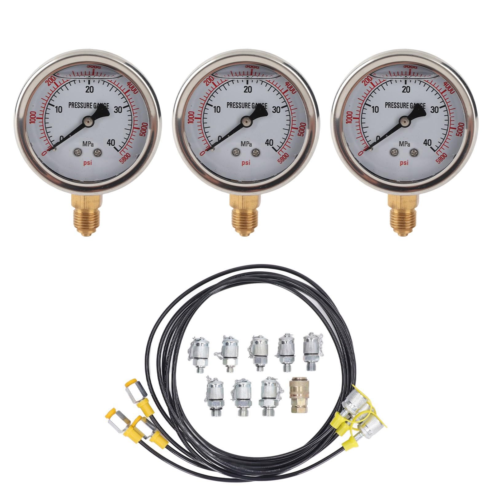 Kit di Prova della Pressione idraulica, Kit di Prova della Pressione idraulica 25 40 60 MPa Manometro per Escavatore con 8 Giunti per manometro elettromeccanico