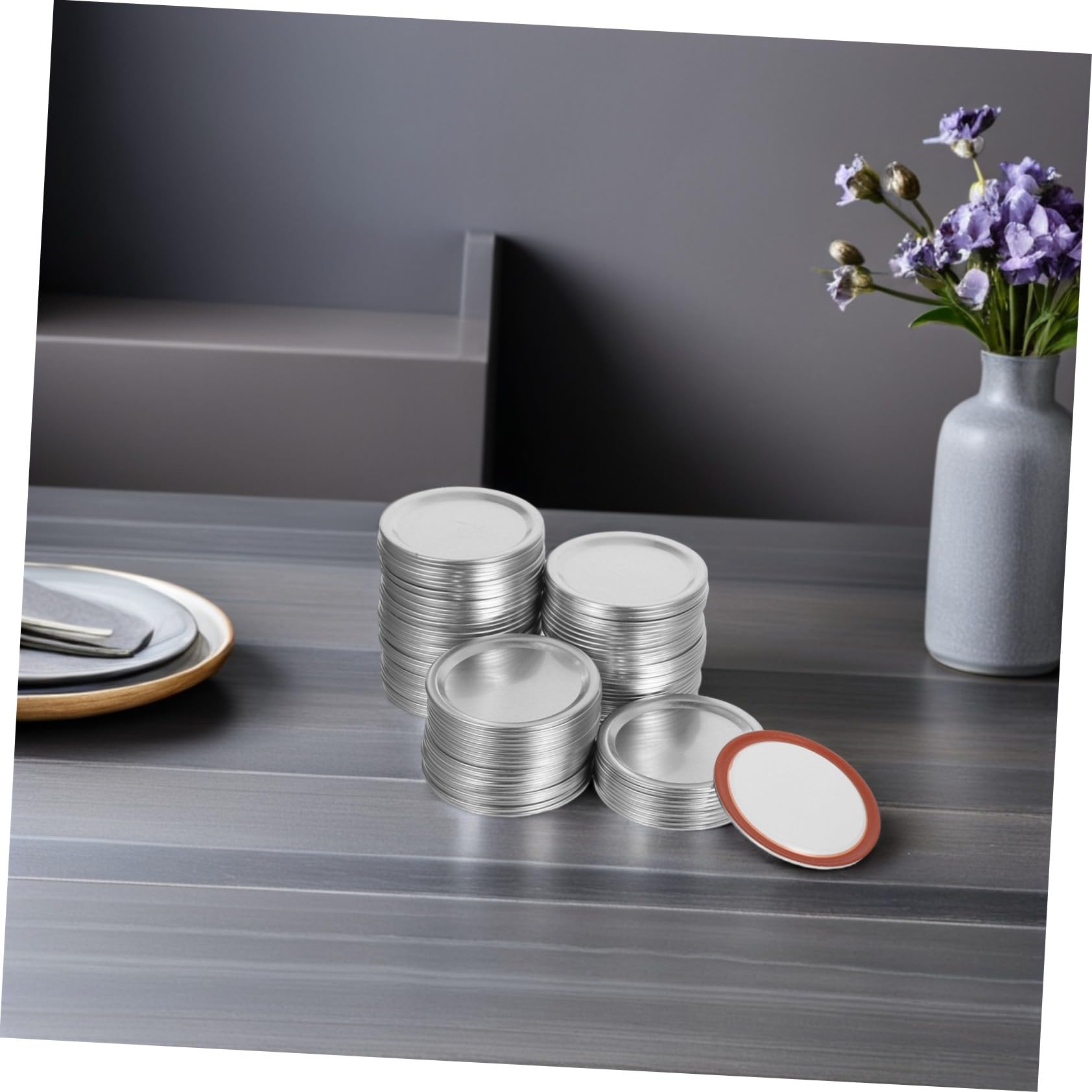 COLLBATH 100 Tapas de Frascos de Boca Regular de Aluminio Reutilizables Sello Hermético para Conservar Alimentos y Enlatado en Tarros de Cristal