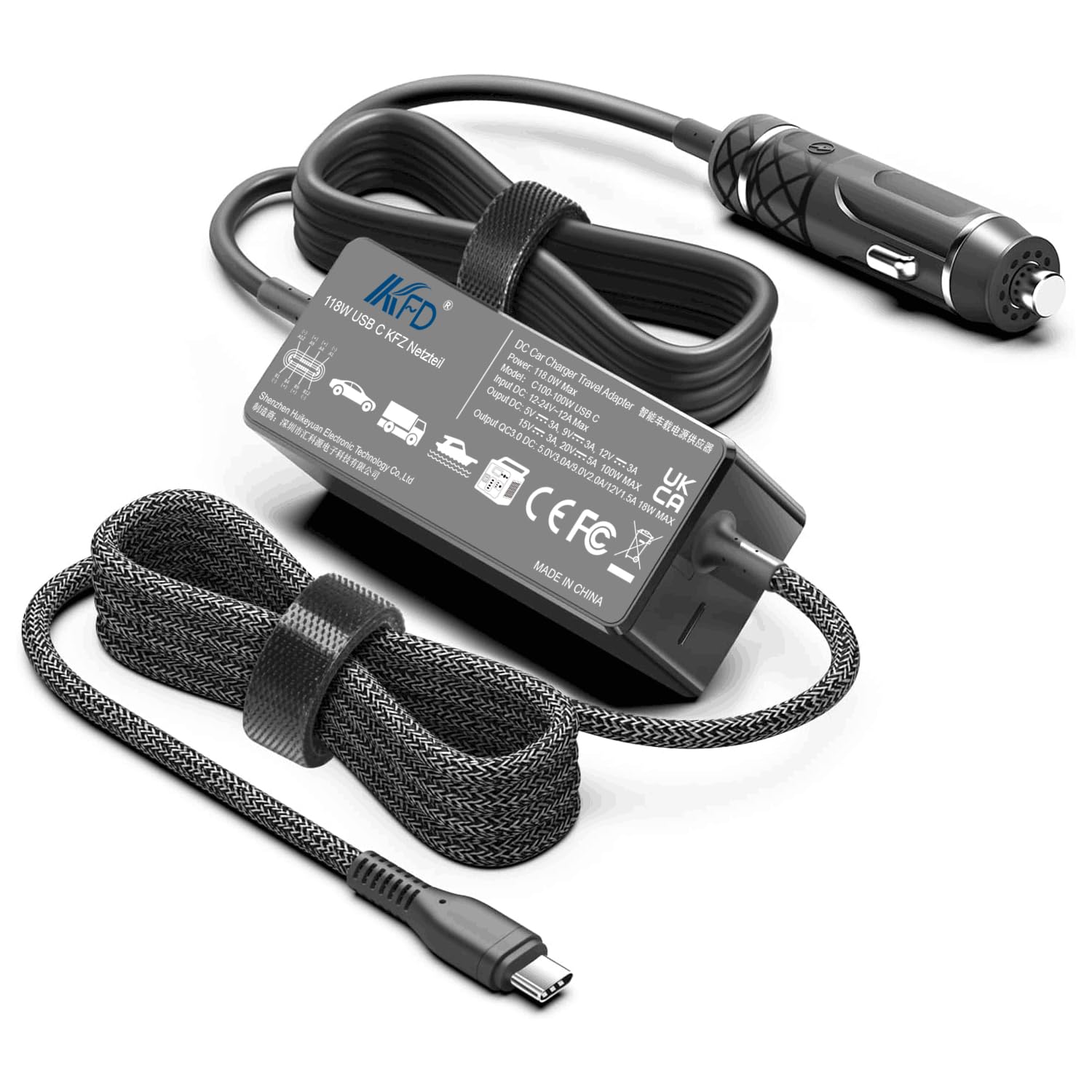 KFD 118W USB-C KFZ Ladegerät Auto Ladekabel DC 12V-24V Netzteil für MacBook Air Pro, Dell XPS, HP Spectre Chromebook 2023 2022 2021 Lenovo Car Charger PD3,0 100W 96W Laptop Adapter Zigarettenanzünder