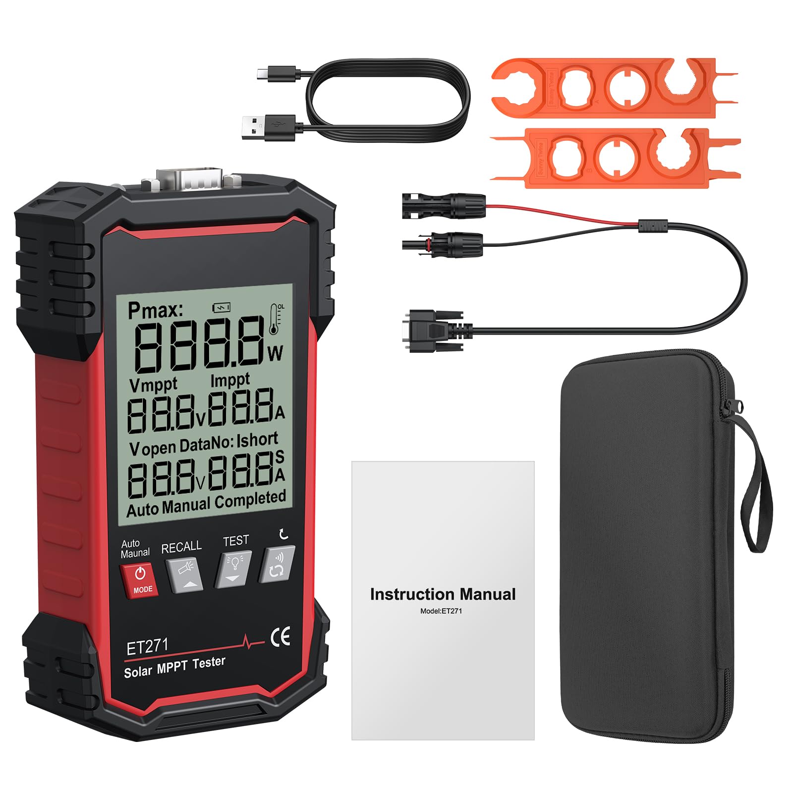 XUNTOP Probador de Paneles Solares 2000W Multímetro Fotovoltaico con Pantalla LCD Grande Probador MPPT 90V/40A Recargable con Retención Automática de Datos para Pmax Vmp Amp Voc Isc