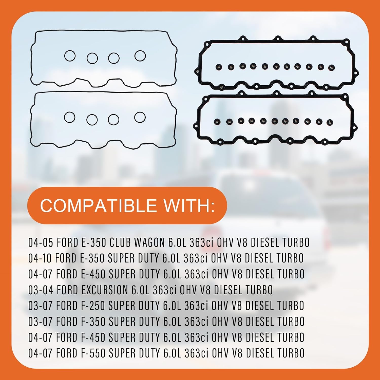 CNS Engine Valve Cover Gasket Set Complete Set Compatible with 03-10 Ford E-Series/F-Series/Excursion 6.0L (363cid) OHV V8 Power Stroke Diesel Turbo