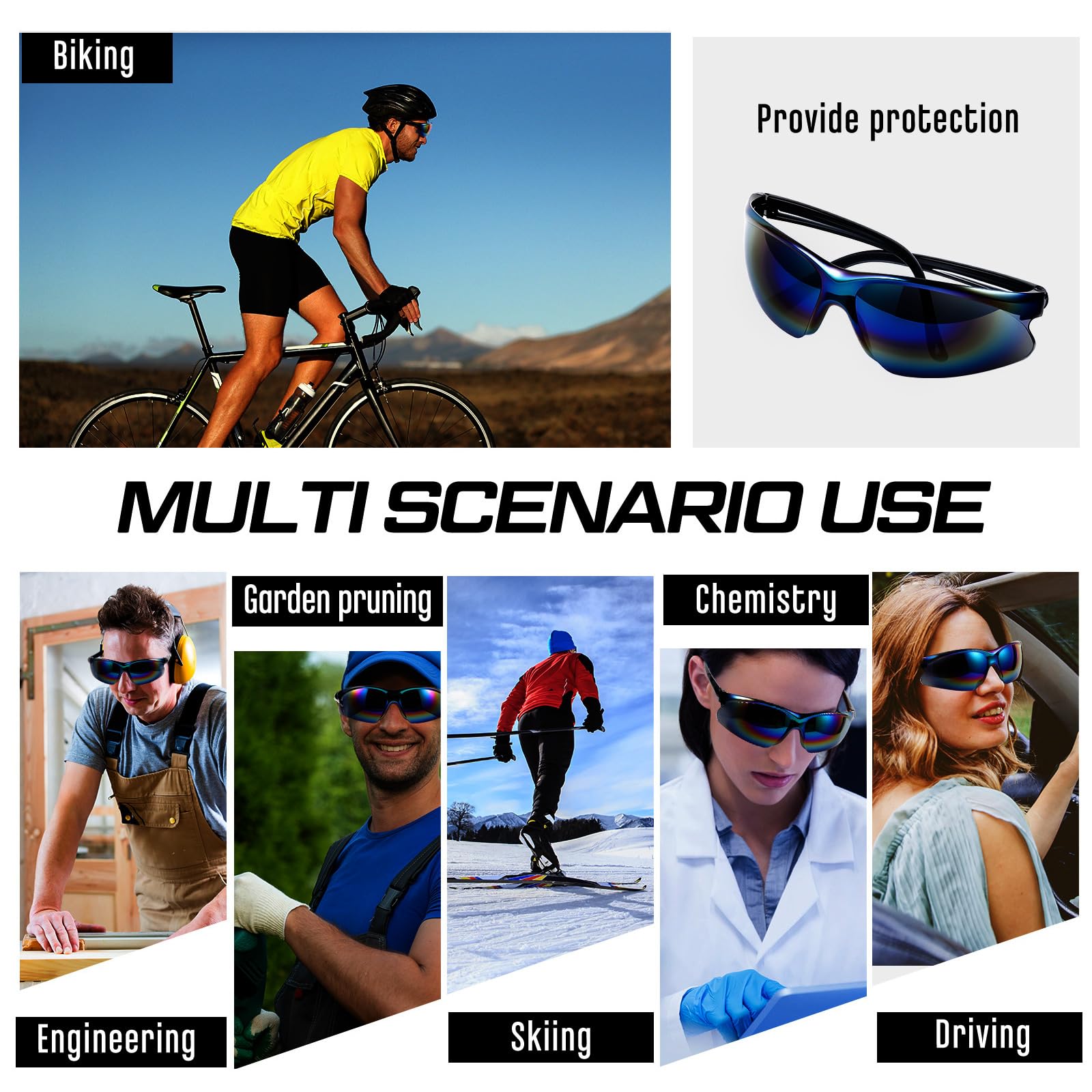 Kingdder Lunettes de sécurité en vrac pour homme - Lunettes de protection des yeux - Verres miroir teinté bleu en polycarbonate