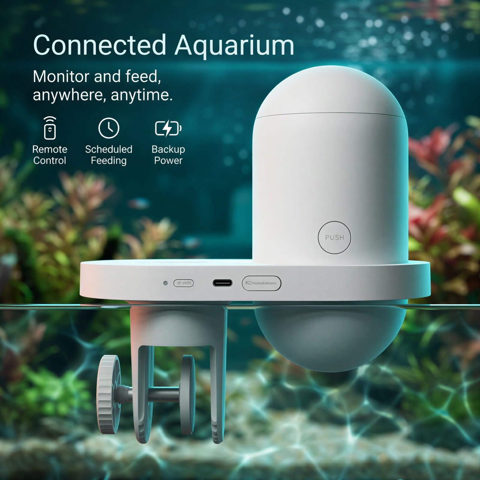 Alimentador automático de peces con WiFi, dispensador automático de alimentos para peces con cámara HD, temporizador y alimentado por USB-C, alimentador de vacaciones para acuario, tortuga, tanque