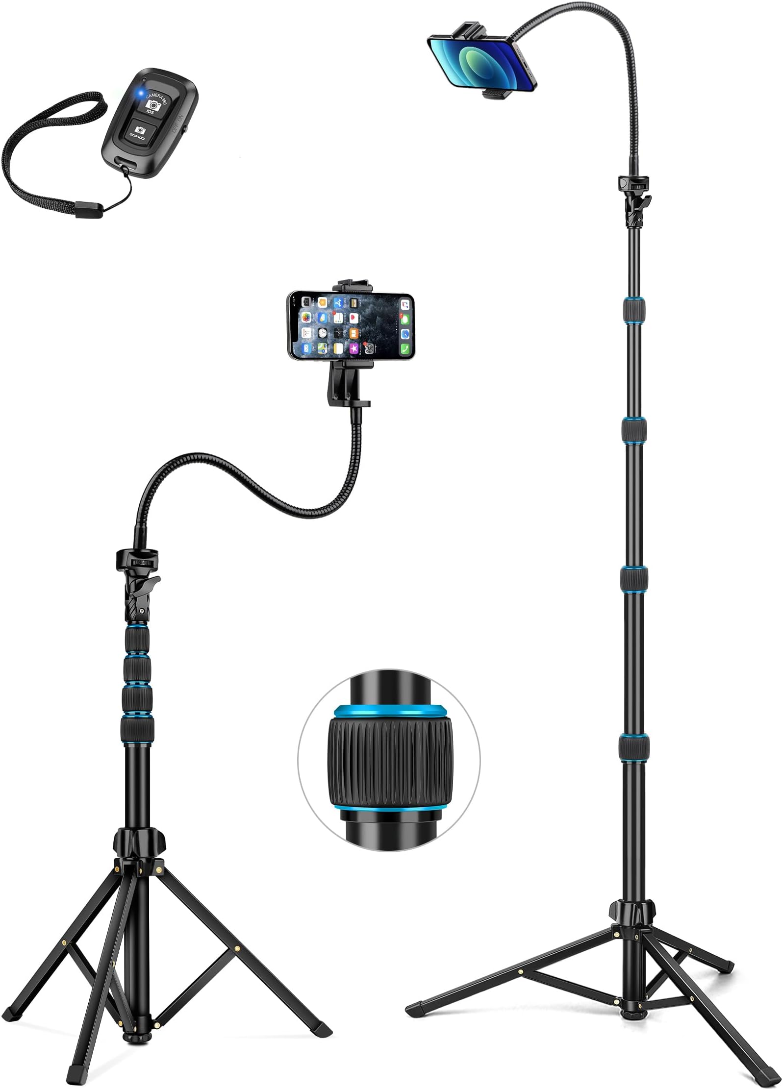 VICTIV 85" Tall Cell Phone Tripod Stand with Gooseneck and